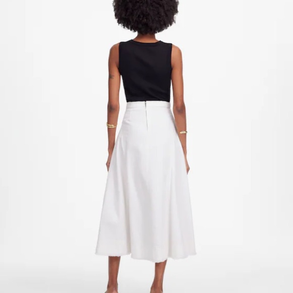 Madewell Denim Fluted Midi Skirt In Tile White Size 26 NWT - Picture 3 of 6